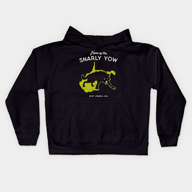 Home of the Snarly Yow - West Virginia, USA Cryptid Kids Hoodie by Strangeology